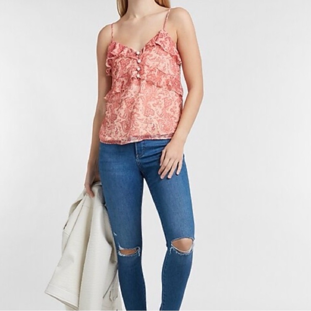 Express Pink Paisley Ruffle Camisole